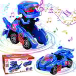 Transformerande dinosaurie leksaker  Transformerande dinosaurie bil  Automatisk transformerande dino bilar med musik och LED-ljus  Transformerande bil leksak för barn pojkar flickor B Blue