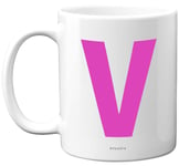 Personalised Alphabet Pink Initial Mug - Letter V Mug, Gifts for Her, Mothers Day, Birthday Gift for Mum, 11oz Ceramic Dishwasher Safe Mugs, Anniversary, Valentines, Christmas Present, Retirement