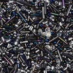 Mix av seed beads och stavpärlor, svart/grå/metallic, 20g svart