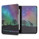 kwmobile Case Compatible with Amazon Kindle Paperwhite (10. Gen - 2018) - Case PU e-Reader Cover - Starry Giraffes Black/Dark Blue/Dark Pink