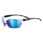 uvex Sportstyle 114 - Outdoor Glasses for Men and Women - Mirrored Lenses - incl. Interchangeable Lenses - White Black Matt/Blue - One Size