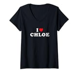 Womens Chloe Name Gift I Heart Chloe I Love Chloe V-Neck T-Shirt