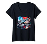 Womens American Monster Truck: Flagged Fury V-Neck T-Shirt