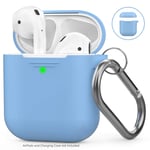 AhaStyle AirPods Case Cover Silicone [Front LED Visible & Supports Wireless Charging] Compatible with Apple Airpods 2&1(2019)(With Carabiner, Sky Blue)