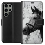 Samsung Galaxy S23 Ultra Sort Lommebokdeksel Marmor med häst