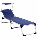 Chaise longue aluminium Bari xxl 210cm pare-soleil coussin amovible dossier bain de soleil pare soleil transat resistant Bleu chiné