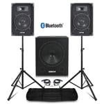 Powered Speakers and Subwoofer Bluetooth PA DJ System with Stands & Cables