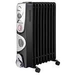 Ardes AR4R09BTTE OILO 9TT Radiateur à huile électrique 9 éléments chauffants, minuteur, 3 puissances, ventilation turbo avec roues, 2500 W noir et argent