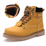 Men's Classic Boots, Womens Mens Winter Flat Ankle Boots Warm Fashion Combat Leather Shoes Casual Sneakers Work Walking Hiking Outdoor Trainer Urban,Yellow,46