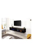 Gfw Galicia 180 Cm Floating Wall Tv Unit With Led Lights - Fits Up To 80 Inch Tv - Black