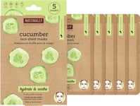 Naturally 30 Soothing Cucumber Infused Sheet Mask, 5 Sheet Masks Included