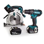 Makita DLX2140PTJ Twin 18V Li-ion LXT 2 Piece Combi Kit comprising DHP482Z and DHS710ZJ Complete with 4 x 5.0 Ah Batteries and Twin Port Charger Supplied in 3 Makpac Cases