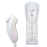 lot de 2 Manettes Wiimote et Nunchuck Hobby Concept Contrôleur de jeu pour Console Wii et Wii U avec Housse en silicone Blanc