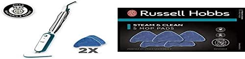 Russell Hobbs RHSM1001-G Steam and Clean Steam Mop White & Aqua with 5 Spare Pads