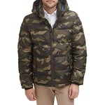 Tommy Hilfiger Men's Classic Hooded Puffer Jacket Down Alternative Coat, Olive Camouflage, M