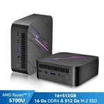 Mini PC Blackview MP100 AMD Ryzen™ 7 5700U 4,3GHz Max 16 GB 512 GB-SSD 2TB, Windows 11 Pro, Wifi 6, 4K UHD-skärm NETFLIX - Grå