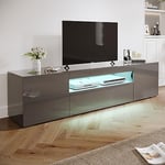 YITAHOME LED TV stand for 55-85 inch TVs High Glossy TV Media Center with 2 Cabinets and 1 Drawer Large Open Storage Grey 200cm Long for Living Room