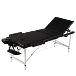 vidaXL Sort sammenfoldeligt massagebord, 3 zoner med aluminiumsramme