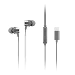 Lenovo - 300 Wired in-Ear USB-C Headphones - in-Line Microphone - USB-C Connectivity - Play & Pause Button - 3 Sizes Silicone Ear Tips Included, Grey