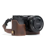 MegaGear MG961 Ever Ready Leather Half Case and Strap with Battery Access for Sony Alpha A6300/A6000 Camera - Dark Brown