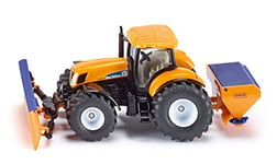 siku 2940 - Tracteur avec Lame de Neige et Epandeur, Chasse-neige, 1:50, Métal/Plastique, Orange/Bleu, Accessoires Amovibles