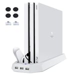 PS4 Pro / PS4 Slim Vertical avec Ventilateur de Refroidisseur, 2 Support Manette PS4 Station de charge Blanc