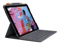 Logitech Slim Folio - Clavier et étui - sans fil - Bluetooth LE - AZERTY - Français - gris oxford - pour Apple 10.2-inch iPad Wi-Fi; 10.5-inch iPad Pro Wi-Fi; 10.9-inch iPad Wi-Fi; iPad Air Wi-Fi