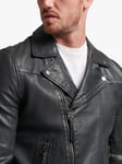 Superdry Leather Biker Jacket, Black