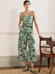 Boden Petite Lola Palm Forest Linen Jumpsuit, Ivory/Green