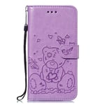 Samsung Galaxy A52 Case Shockproof, Galaxy A52s 5G Case Flip PU Leather Slim Fit Wallet Phone Case Bear & Love Heart with Stand Card Holder Gel Bumper Folio Protective Cover for Samsung A52 Purple