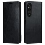 Sony Xperia 1 V Smidigt mobilfodral i äkta läder, Svart