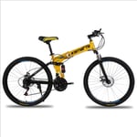 TX Folding Mountain Bike 24 Inches Variable Speed for Adults Sport Wheels Dual Disc Brake Bicycle Urban Track Road,Yellow,27 speeds