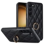 Samsung Galaxy S23 Rhombus Grid Mönster Skal FingerRing - Svart Svart