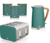 Swan Nordic Green 1.7L Kettle  4 Slice Toaster & Canisters Matching Kitchen Set
