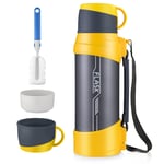 Flasks 2L, Flask for Hot and Cold Drinks Stainless Steel Thermal Flask, BEYONDA Double Walled Vacuum Insulated Flask for Camping, Travel, Sports, Keep Hot & Cold for 24h, BPA Free 2 Caps, Yellow