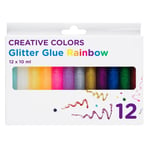 Glitterlim 12-pak rainbow – 12 farver a 10 ml i alle regnbuens farver