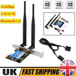 433Mbps WiFi Wireless Bluetooth PCI-E Network Card 802.11AC 2.4G/5G Dual Band PC