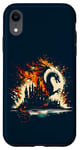 Coque pour iPhone XR Jeu de fantastiques château de réflexion de dragon flamme double exposition