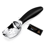JENNIMER Ice Cream Scoop Heavy Duty Professional Commercial Ice Cream Spoon with Silica Gel Handle Anti-Skid and Anti Freezing, Easy to Dig Out Frozen Dessert Such as Cream (Black)