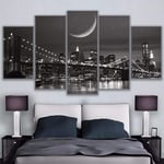 WENXIUF 5 Panel Wall Art Pictures Moon and bridge,Prints On Canvas 100x55cm Wooden Frame Ready To Hang The Animal Photo For Home Modern Decoration Wall Pictures Living Room Print Decor
