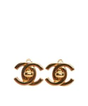 Chanel Womens Vintage CC Turn Lock Clip-On Earrings Gold Brass (archived) - One Size