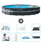 Intex Round Ultra XTR Frame Pool - 732 x 132 cm - Inklusive pump - Stege - Markduk - Lock Underhållspaket - Filtrera bollar - Solmatta Inklusive Till