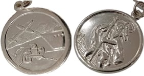 Graverad Dubbelsidig Äkta Silver Saint Christopher Protectus Hänge m Kedja