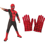 Rubie's Official Marvel Spider-Man No Way Home Deluxe Childs Black and Red Costume, Kids Superhero Fancy Dress, Size Small & Official Kiid's Spiderman Gloves Costume - One Size, Red