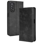TANYO Leather Folio Case for OPPO Realme 7 4G (Not for 5G Version), Premium PU/TPU Wallet Cover with Card and Cash Slots, Flip Magnetic Closure Shell - Black