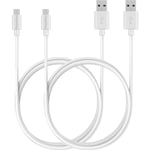 Lot 2 Cables USB Chargeur Blanc pour Samsung Galaxy J1-J3-J5-J7-2015-2016-2017-J6-J6PLUS - Cable Micro USB 1 Metre Phonillico®