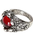 Silverfärgad ring med dödskallar och röd sten