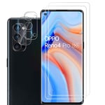 E-Hamii Screen Protector Compatible with OPPO Reno4 Pro 5G(QH) [2 Pack] + Camera Lens Protector [2 Pack] 9H Tempered Glass[Scratch Resistant,Bubble Free] [Transparente]