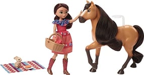 Dreamworks Spirit HHR35 – Kit de Jeu de Pique-Nique avec Cheval Spirituel et poupée Lucky (Cheveux Bruns), Couverture, Panier et Accessoires, Jouet pour Enfants à partir de 3 Ans