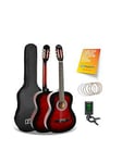 3Rd Avenue Full Size 4/4 Classical Guitar Beginner Bundle - 6 Months Free Lessons - Redburst